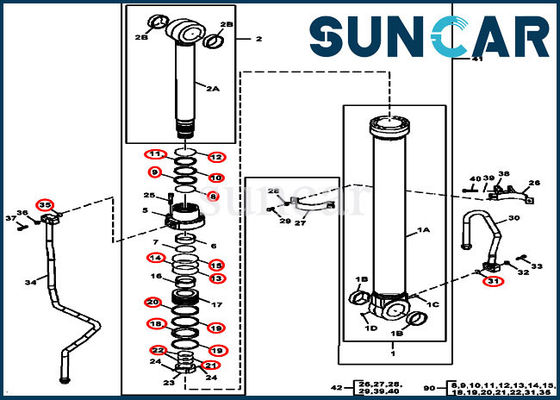 comprar Cilindro hidráulico del auge de John Deere FYA00010734 que sella el excavador de Kit For 2954D 290GLC 270DLC online manufacture