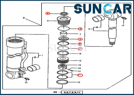 comprar equipo del sello del cilindro de Hydraulic Removal Device del excavador de 600C 550LC John Deere 4384450 online manufacture