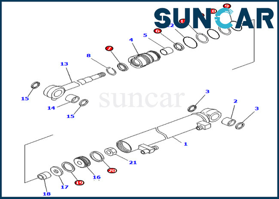 Excavador Sealing Kit 707-98-03030 7079803030 equipos de reparación del sello del cilindro del auge de PC02-1 KOMATSU