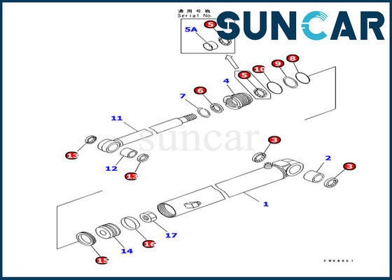 Excavador Sealing 707-98-10820 piezas internas de los equipos PC10MR-1 KOMATSU del sello del cilindro del brazo
