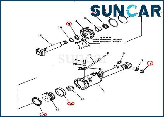 Piezas de reparación del equipo D60A-11 KOMATSU del sello del cilindro de la inclinación de cuchilla de la niveladora 707-98-60100