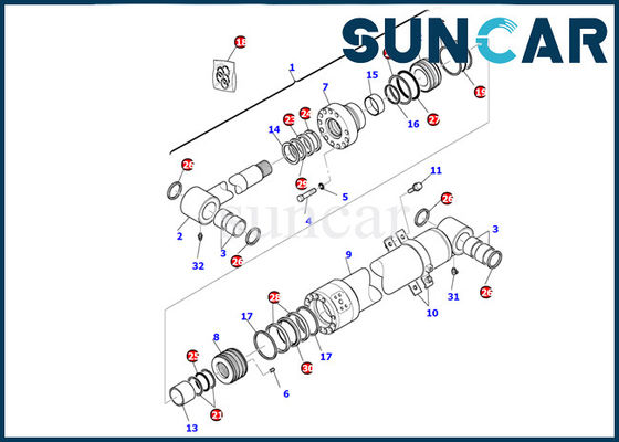 707-99-43300 piezas internas del equipo PC95R-2 de Kit Komatsu Hydraulic Cylinder Seal del servicio del cilindro del auge