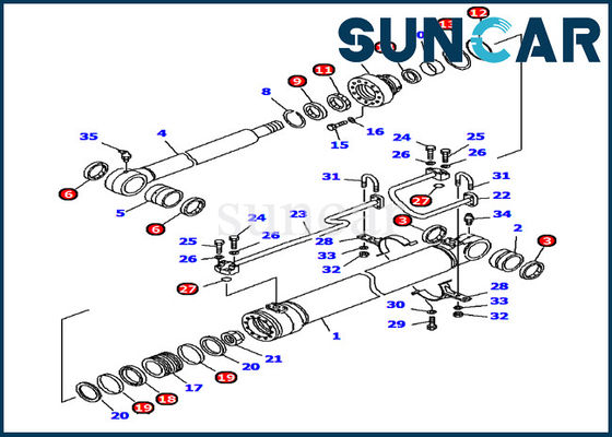 707-99-46230 el 2do equipo hidráulico PC120-6 del sello del cilindro del auge modela el equipo del servicio del reemplazo de KOMATSU