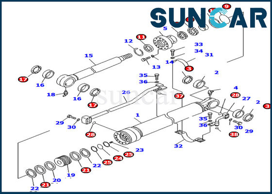 Piezas internas del excavador PC138US-2E de los equipos del sello del cilindro del cubo del equipo 707-99-36330 del servicio de KOMATSU