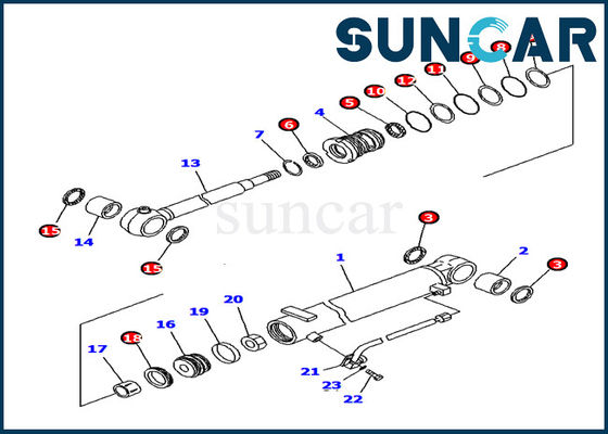 707-98-12380 modelo Service Kit de Kit Hydraulic Cylinder Inner Parts KOMATSU PC15MR-1 del sello del cilindro del auge