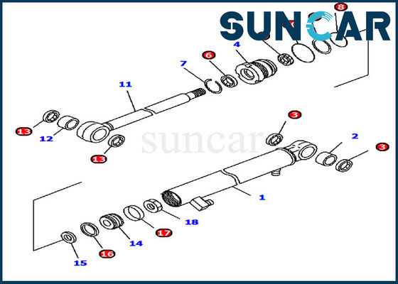 707-98-13970 equipo del servicio de la maquinaria de Kit Fits Komatsu Excavator PC15MR-1 del sello del cilindro del brazo