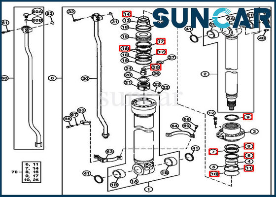 Sello hidráulico Kit Fits 230CLC John Deere Equipment de la reparación de los componentes 4369943 del cilindro del brazo