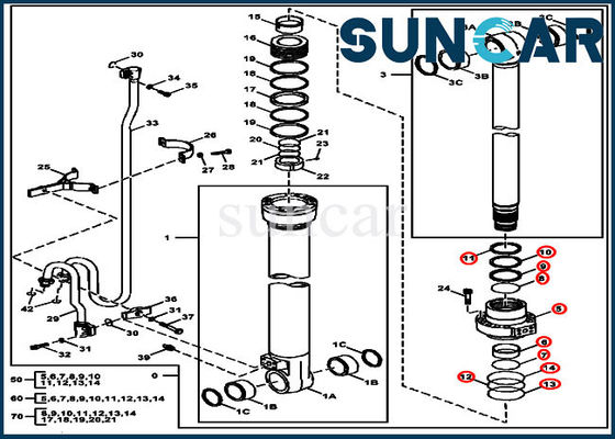Cilindro hidráulico del auge FXB00002044 que sella los modelos de Kit Fits For John Deere 180GLC 190GW