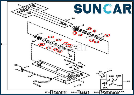 El equipo FYA00012905 del servicio del cilindro 190GW cabe los componentes de John Deere Hydraulic Boom Cylinder