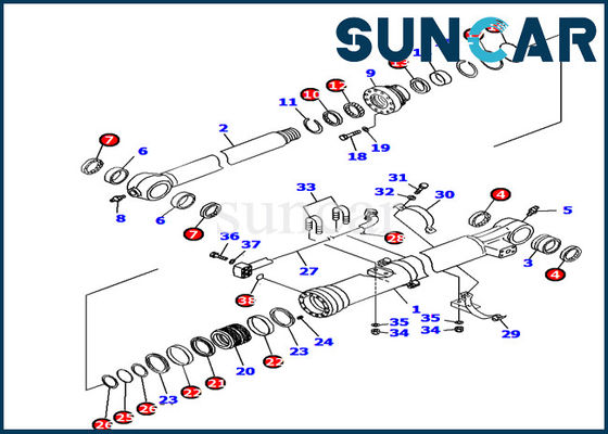 707-99-37150 equipo de reparación de la maquinaria de Bucket Cylinder Seal Kit Fits Komatsu PC160LC-7E0 del excavador