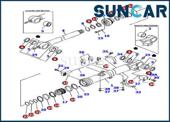 PC160LC-7 sello hidráulico KOMATSU 707-99-37380 piezas del modelo de Kit LubriC.A.Ting del servicio del cilindro del cubo