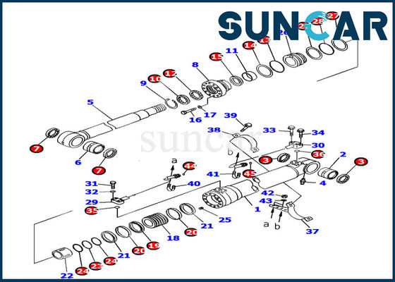 Piezas de reparación internas del excavador PC160LC-7 de KOMATSU de los ajustes del equipo 707-99-38720 del sello del cilindro del auge