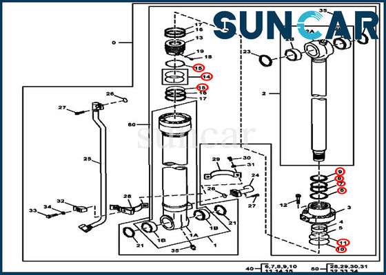 4663493 equipo del equipo 190DW 160DLC John Deere Excavator Seal Repair del servicio del cilindro del cubo