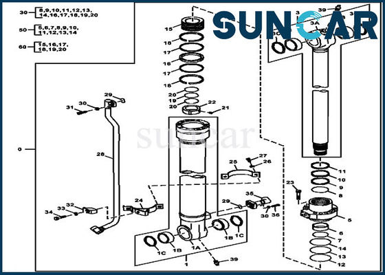 Sello Kit Hydraulic Cylinder Repair Kits del cubo de las piezas 180GLC 190GW FYA00012907 de Deere