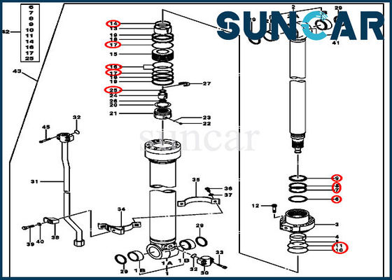 sello Kit Excavator Sealing Kits del cilindro hidráulico del brazo de 120D 120C JOHN DEERE 4448396