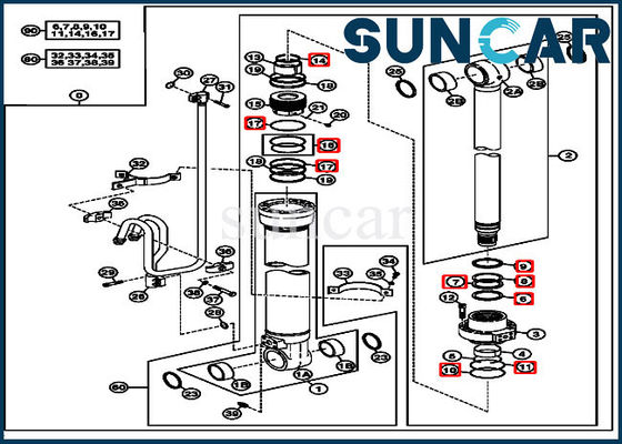 Reparación hidráulica de los equipos 4662889 del cilindro del auge que sella a Kit Fits John Deere 220DW