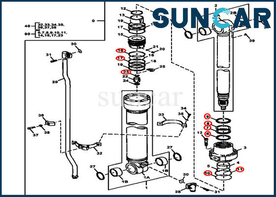 Lleve los equipos del cilindro de Arm Sealing Kit 245GLC 230GW Deere del excavador de la resistencia FYA00001400