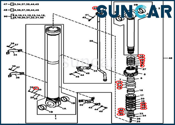 Modelos de Kit Fits For John Deere 270DLC del sello de la reparación del brazo de Hydraulic Seals FYA00010733 del excavador