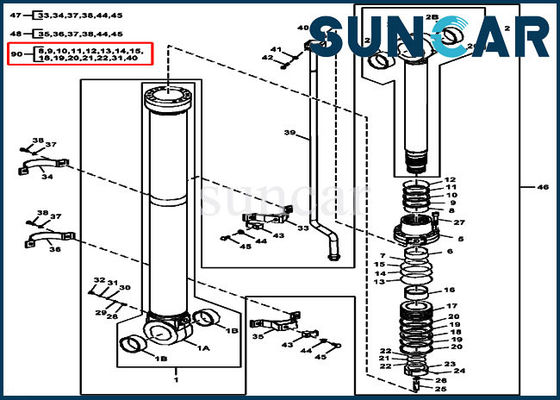 Equipo del lacre del equipo ISO9001 290GLC 270DLC de FYA00008675 John Deere Arm Cylinder Seal