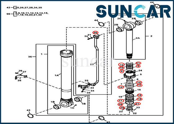 Componentes de Service Kit John Deere Hydraulic Bucket Cylinder del excavador FYA00010735