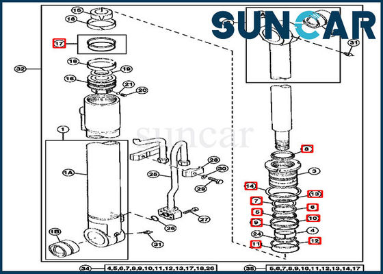 equipos de Kit John Deere Excavator Replacement Service de la reparación del sello del cilindro 4369764 del auge 290D