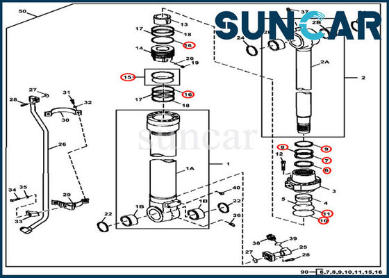 Equipo de reparación del sello del cilindro del cubo FYA00001398 ISO9001 3754D 350DLC John Deere Service Kit