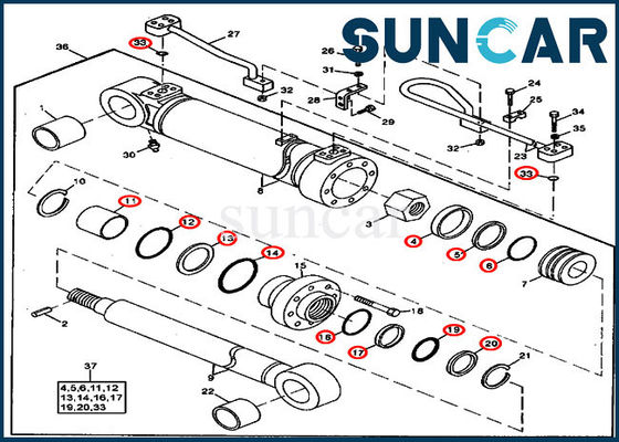 490 servicio Kit Excavator Repair Seal Kits del cilindro hidráulico del auge de JOHN DEERE AT196477