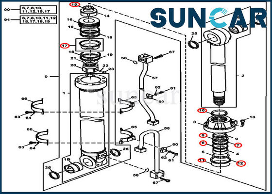 4438679 excavador Seal Repair Kits del equipo 450LC 450CLC Deere del cilindro hidráulico del brazo
