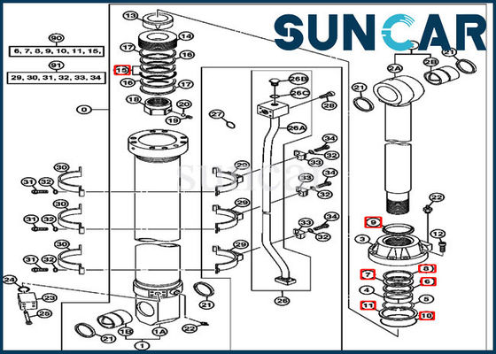 Excavador Sealing Kit de los componentes del cilindro del brazo de 850DLC 870GLC John Deere 4653862