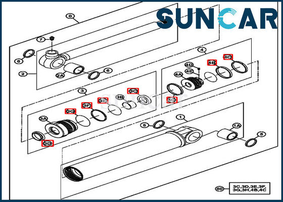 4667619 excavador Hydraulic Service Kit de los equipos 17D del sello de aceite de John Deere Swing Cylinder Repair