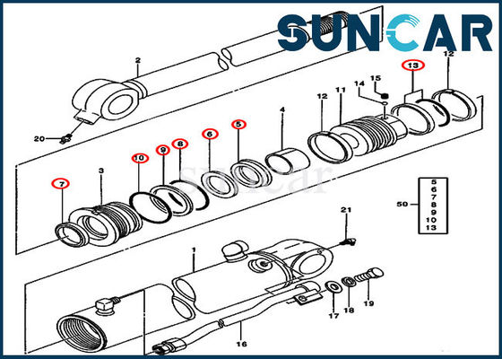Sello Kit Excavator Model 50C 50ZTS John Deere Repair Kits del cilindro de 0844705 cubos