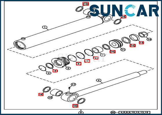 Equipo de reparación del sello del cilindro del oscilación de 4705345 auges 50D John Deere Excavator Sealing Kits