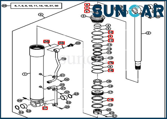 Reparación Kit Cylinder Service Kit Fits 75C 80C John Deere Components del sello de 4464984 auges