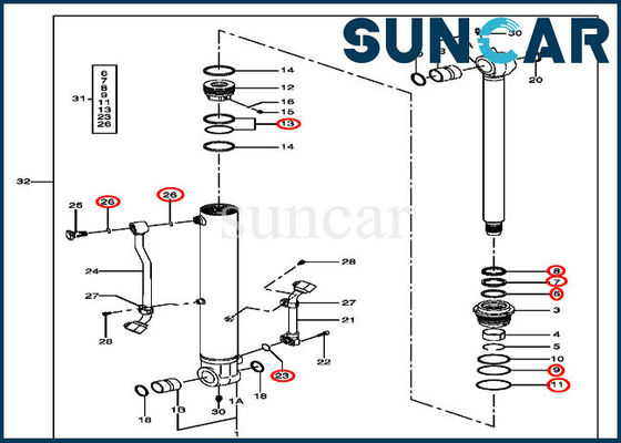 4464986 Kit de sellado de cilindros de cubo para modelos John Deere 75D, 85D, 75C, 80C