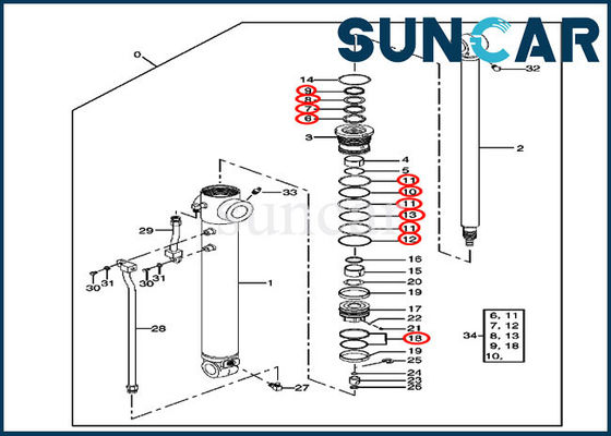 Sello de aceite del reemplazo del cilindro del equipo 4415584 del lacre del brazo Kit For Excavator 80 80C John Deere
