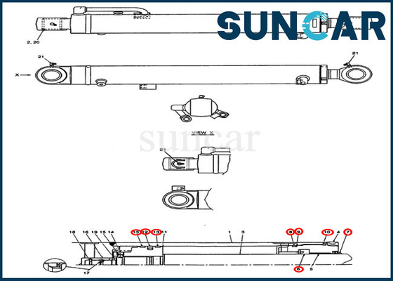 Caja Mini Excavator Replacement Service Kit del equipo de reparación del sello del cilindro del brazo PX01V00048R300 CX36B