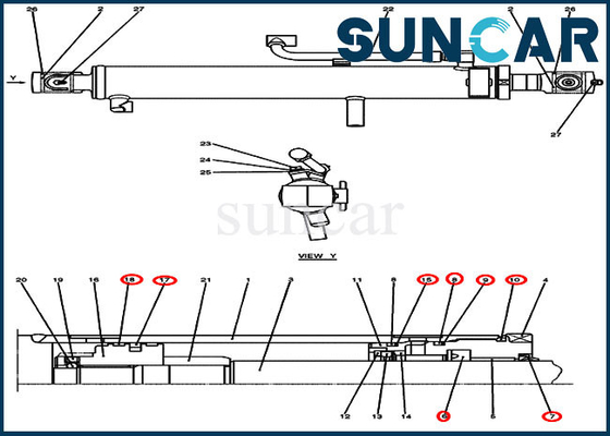 Excavador de la correa eslabonada de Kit Fits CX27B del sello de la reparación del brazo del auge del equipo PV01V00051R300 del cierre de CAJAS