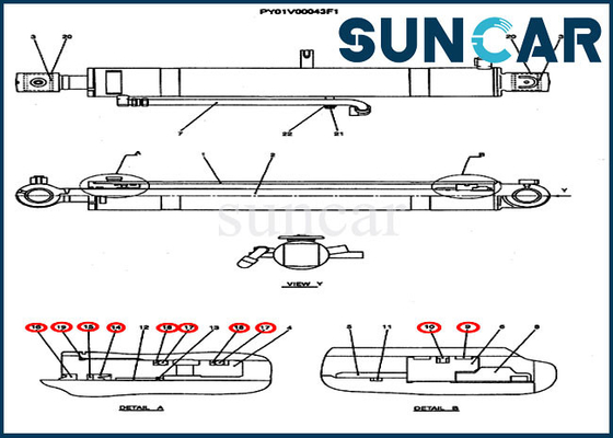 Equipos de Kit Crawler Excavator Boom Repair del sello del reemplazo de Case PY01V00037R300 del modelo de CX50B