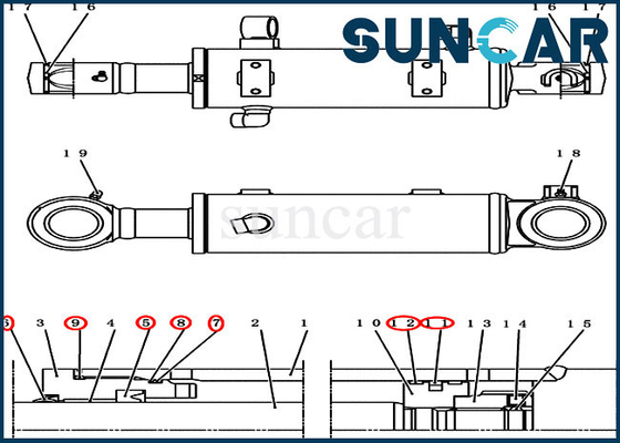 CASO de Kit For Crawler Excavator CX50B CX55BMSR CX55B del sello de la reparación del cilindro del dormilón PY01V00036R300