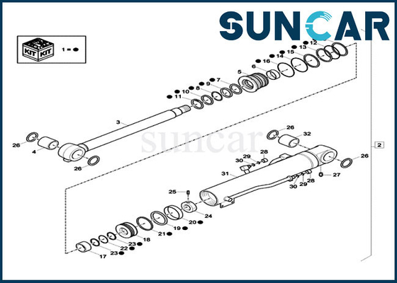 Excavador Hydraulic Sealing Kit de la CAJA CX60C CX57C del equipo del sello del cilindro del auge de XKCD-03076 XKCD03076