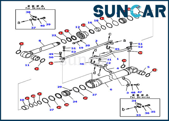 Cilindro hidráulico del auge de Kit Service Kit 721-98-00660 del sello para KOMATSU PC200LC-8M0 PC210-10M0