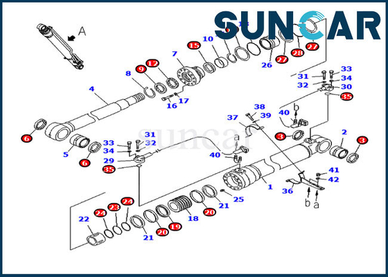 707-98-47710 Kit de servicio de pluma 90MM Rod 130MM Bore Komatsu PC200LC-8 PC200LC-8E0 Kit de sello de cilindro