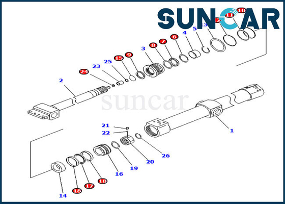 Brazo de Kit For Komatsu PC200SC-7-M1 PC200SC-6 Telesco de la reparación del cilindro de la diapositiva del equipo KB3011A-00222 del sello