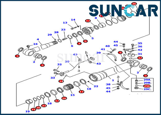Equipo de reparación del sello de PC220LC-6 KOMATSU 707-99-58300 7079958300 cilindro agujereado del brazo de los ajustes 100M M Rod 140M M