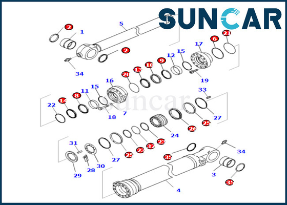 Equipo de reparación del sello del cilindro del cubo de KOMATSU 721-98-01990 7219801990 para PC360LCI-11 D375AI-8E0 PC390LCI-11