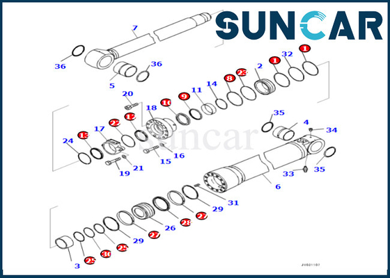 Reparación Kit Komatsu del cilindro del auge de los ajustes 721-98-01720 PC490LCI-11 del equipo 7219801720 del sello del cilindro del auge