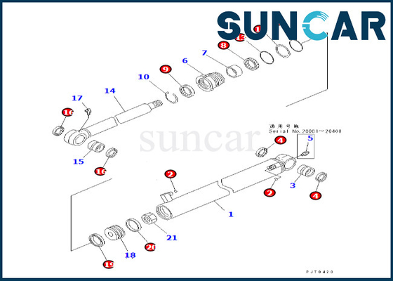 707-98-25310 7079825310 equipo del servicio del cilindro del cubo de Kit Fits PC58UU-3 KOMATSU del sello del cilindro del cubo