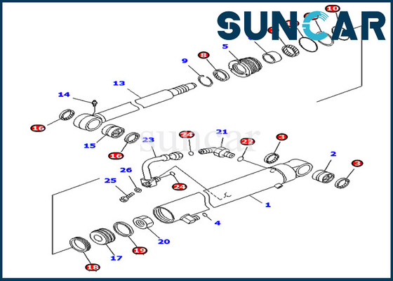 Sello Kit For Excavator Inner Parts PC40MR-1 PC45MR-1 de la reparación del cilindro de cuchilla 7079832520 de KOMATSU 707-98-32520