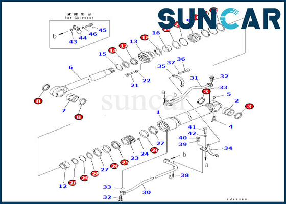 Equipo del lacre del cilindro del auge de Kit Fits PC600LC-6A del sello del cilindro del auge 707-99-68680 de KOMATSU 7079968680
