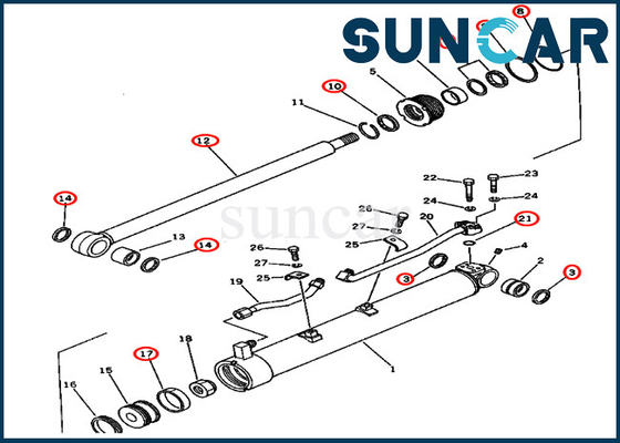 Sello Kit Fits For de la reparación del oscilación del auge 201-63-12301 cilindro hidráulico de 2016312301 PC60U-3 KOMATSU